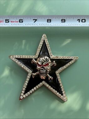 Skull Star Rhinestone Belt Buckle Western Gothic Biker